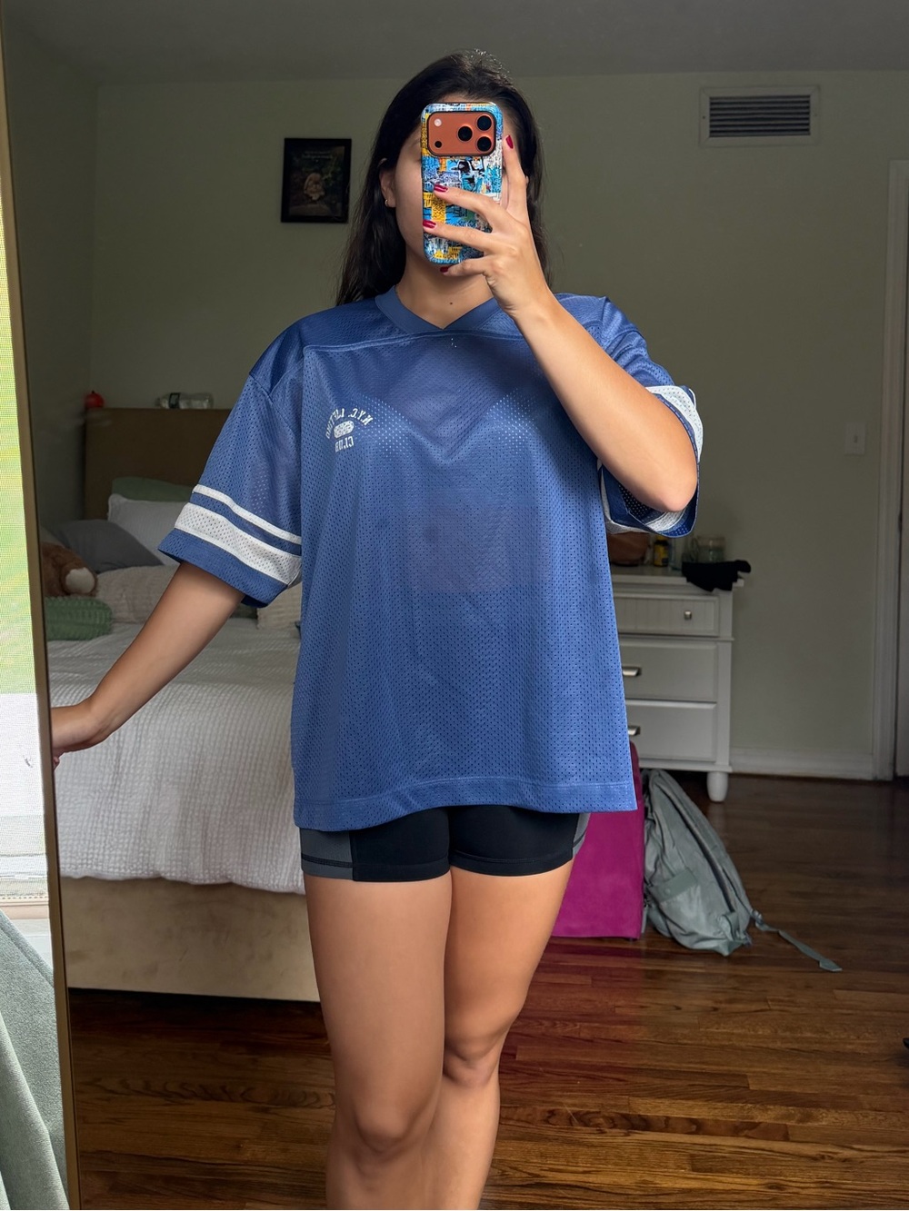 Abercrombies YPB Gym Blue Mesh Sleep Tee with White Stripe Sleeves